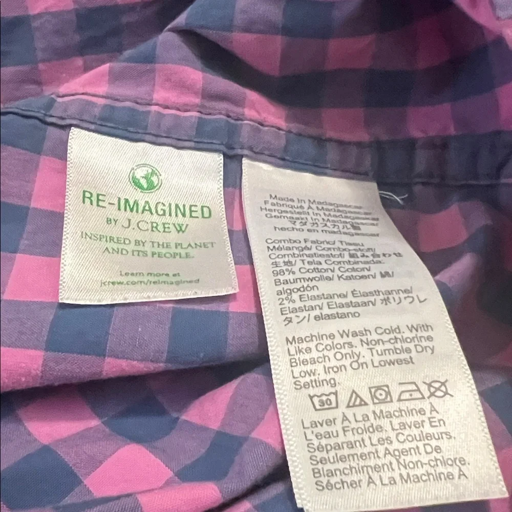 J. Crew Vibrant Pink and Blue Plaid Shirt